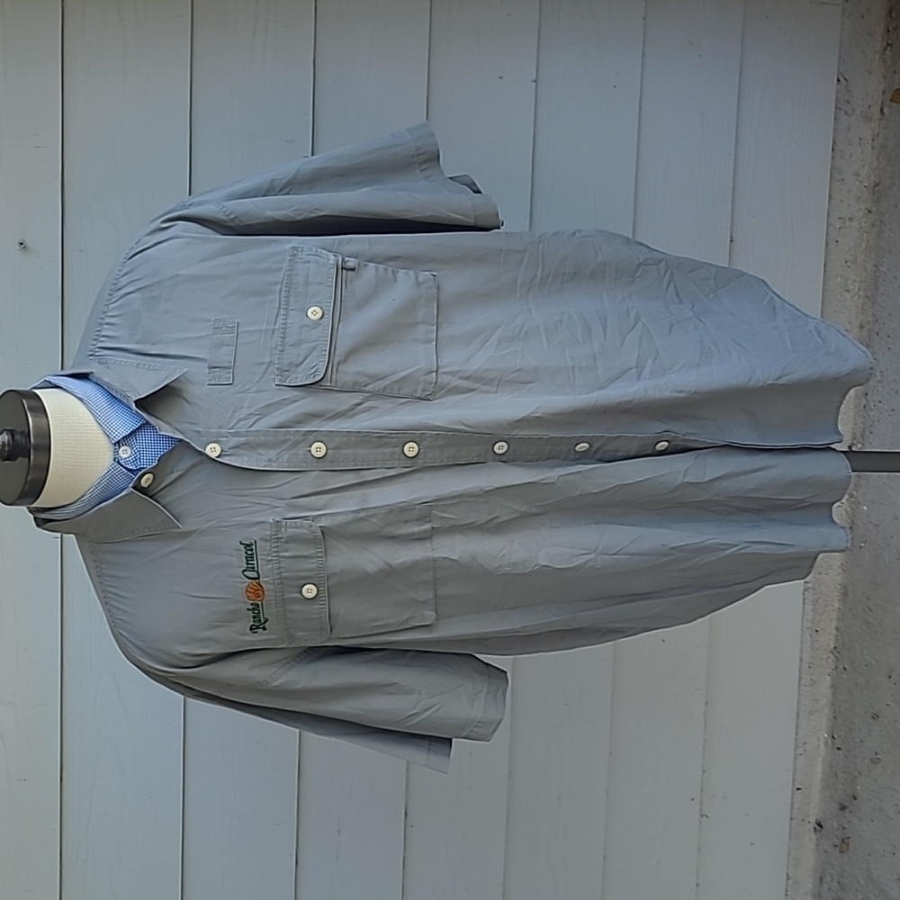 ORVIS Hunting Khaki Olive Grey Solid Pattern Cotton Sz XXL Short Sleeve Shirt